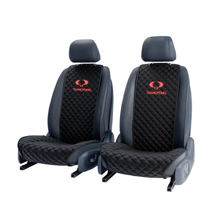 Накидки на сидения Комплект передних черных накидок с вышивкой SsangYong